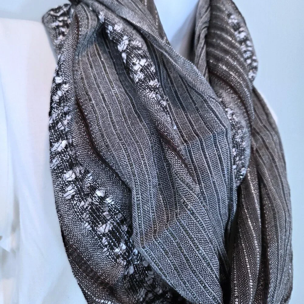Silver Metallic, Black & Gray Lightweight Infinity Scarf